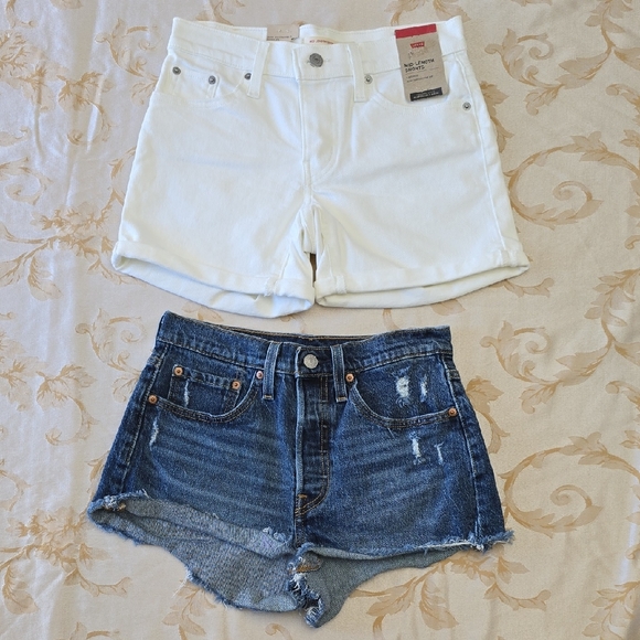 Levi's Pants - Levi's White Mid Rise Rolled-Hem Shorts & Distressed Blue Denim Cutoffs